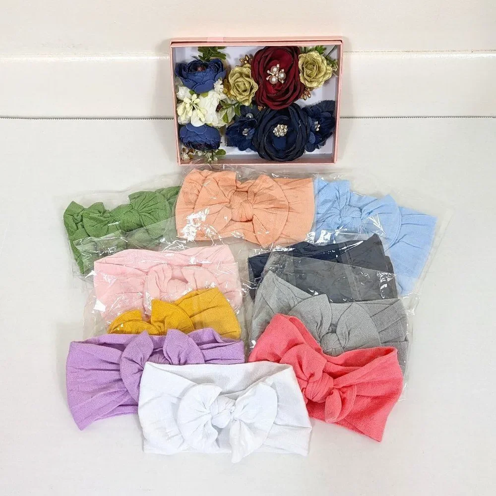 Infant Baby Girl Headbands Lot of 13 Bright Colors Floral Nylon Stretchy